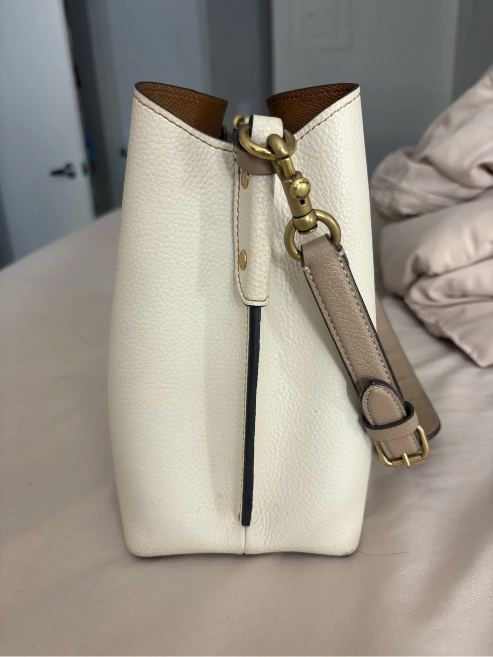 Coach Chalk Pebble Leather Crossbody with Gold Hardware